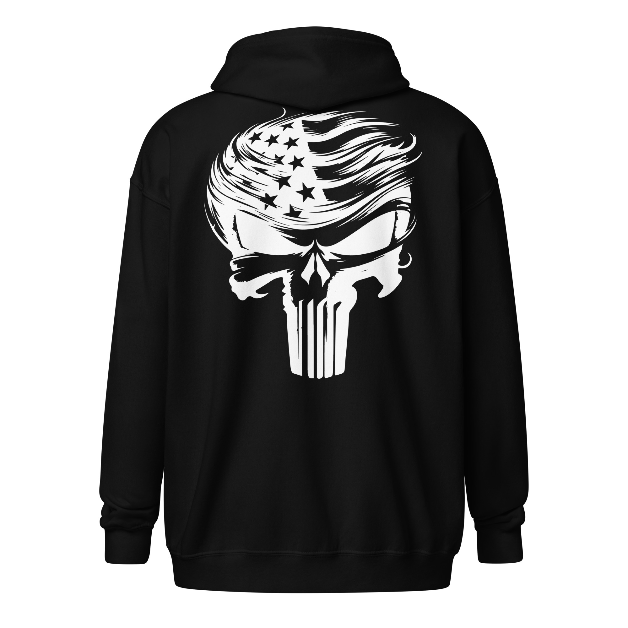 Trump Punisher Skull (Oversized Graphic - White) Unisex Full-Zip Hoodie