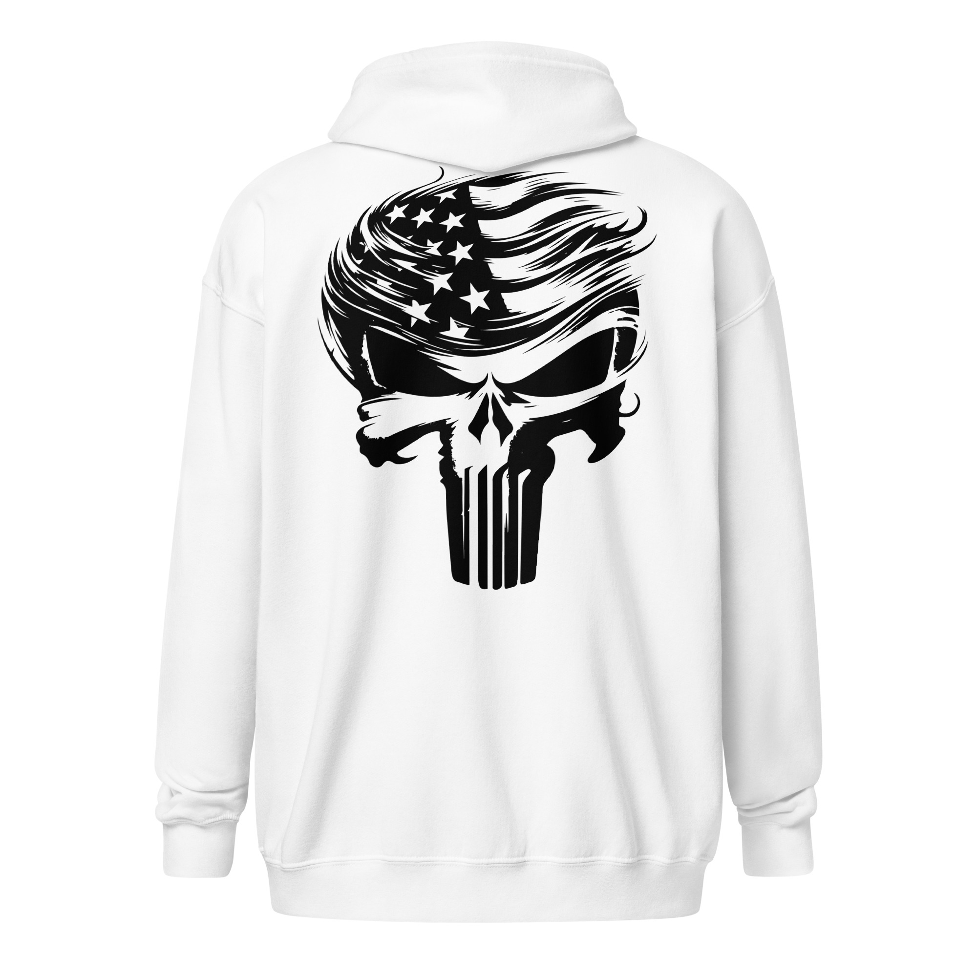 Trump Punisher Skull (Oversized Graphic - Black) Unisex Full-Zip Hoodie