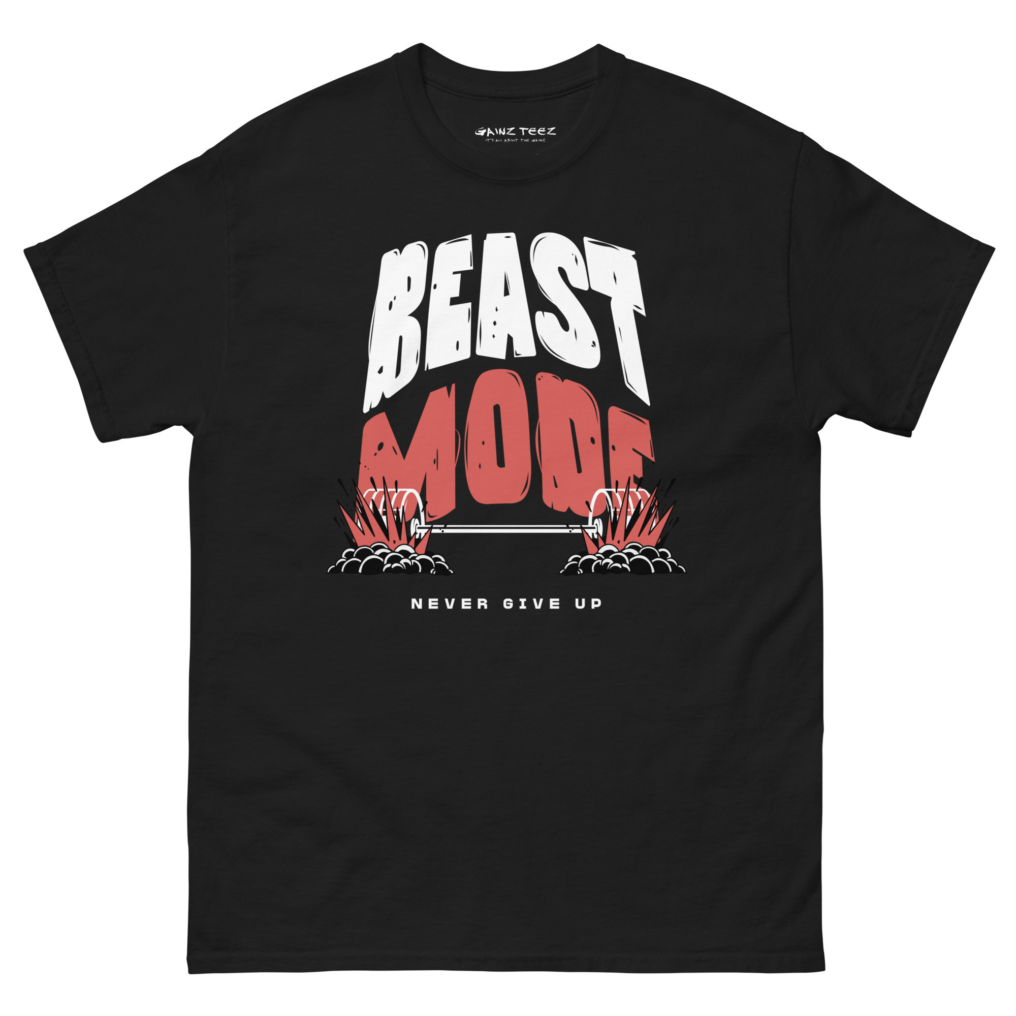 Beast Mode, Never Give Up Unisex Classic Tee (Graphic on Front)