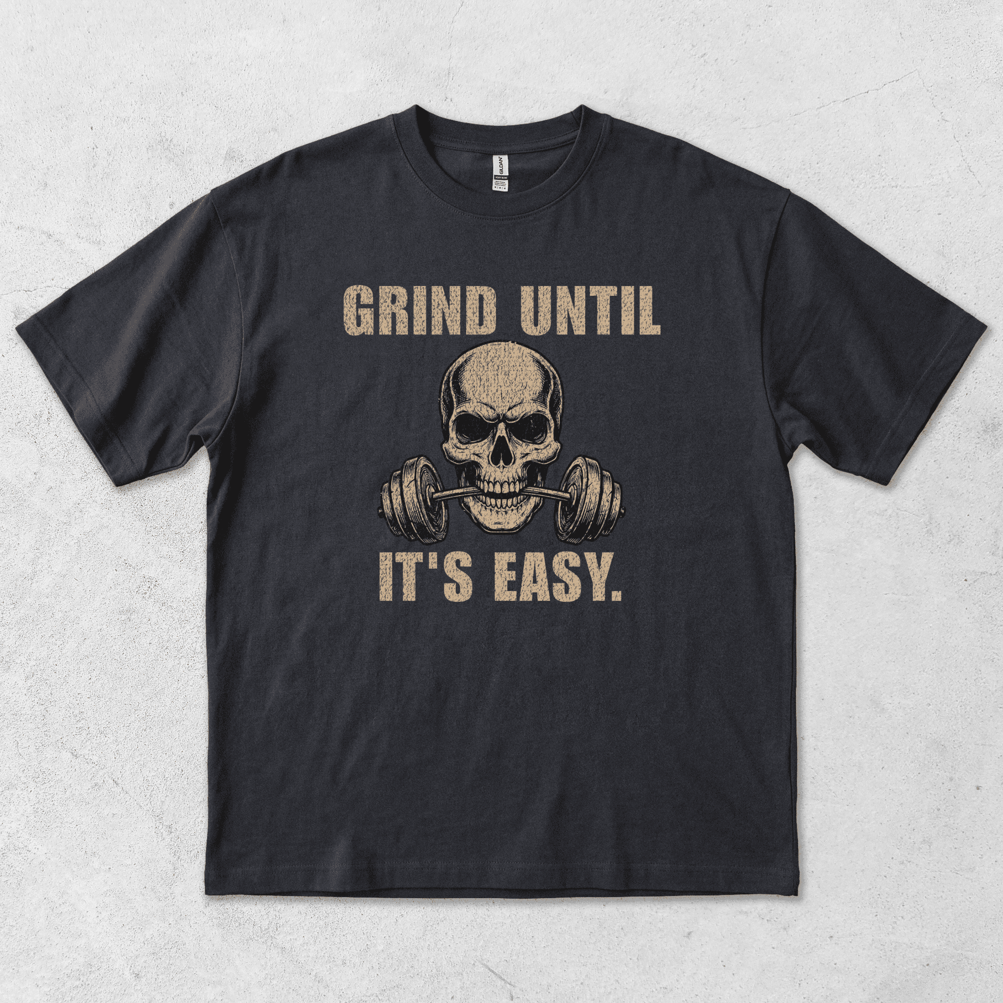 Grind Until It's Easy Skull Gym Tee | Gildan 64000 Softstyle