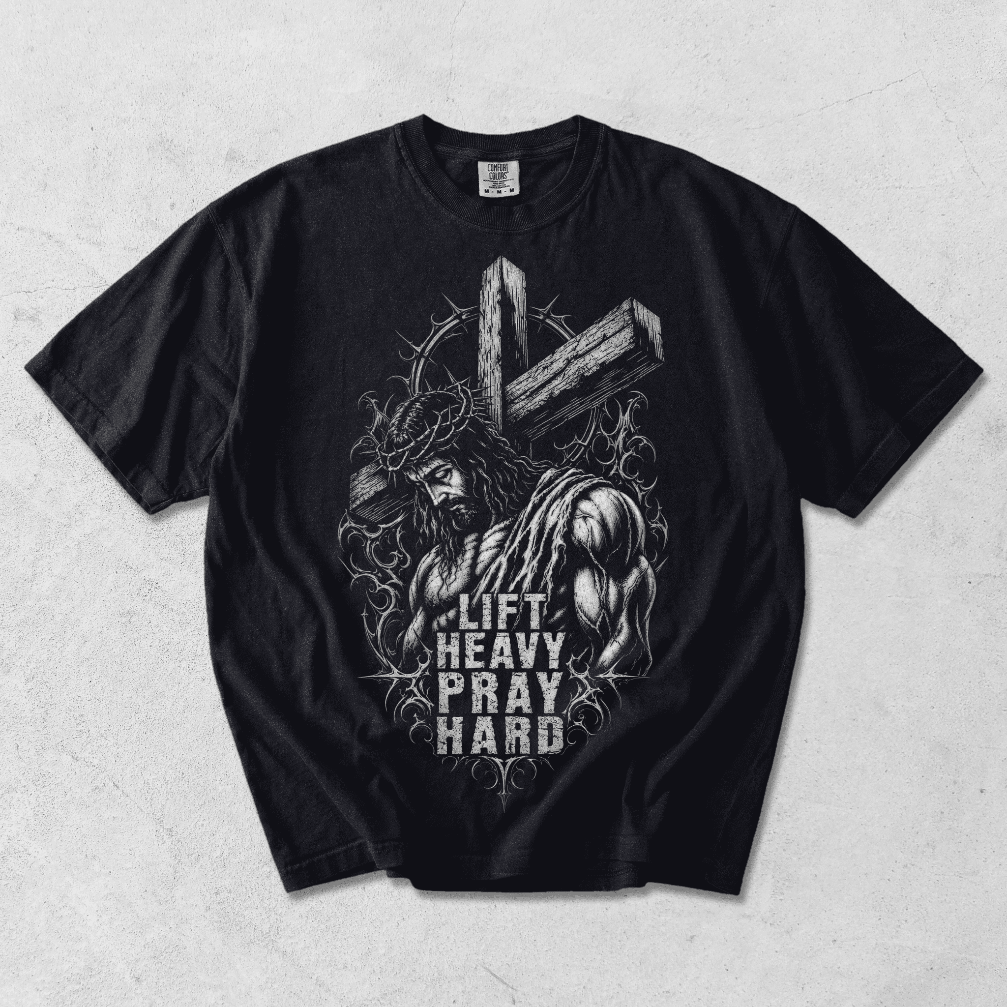 Lift Heavy Pray Hard | Christian Gym T-Shirt | Gothic Faith Fitness Tee | Comfort Colors 1717