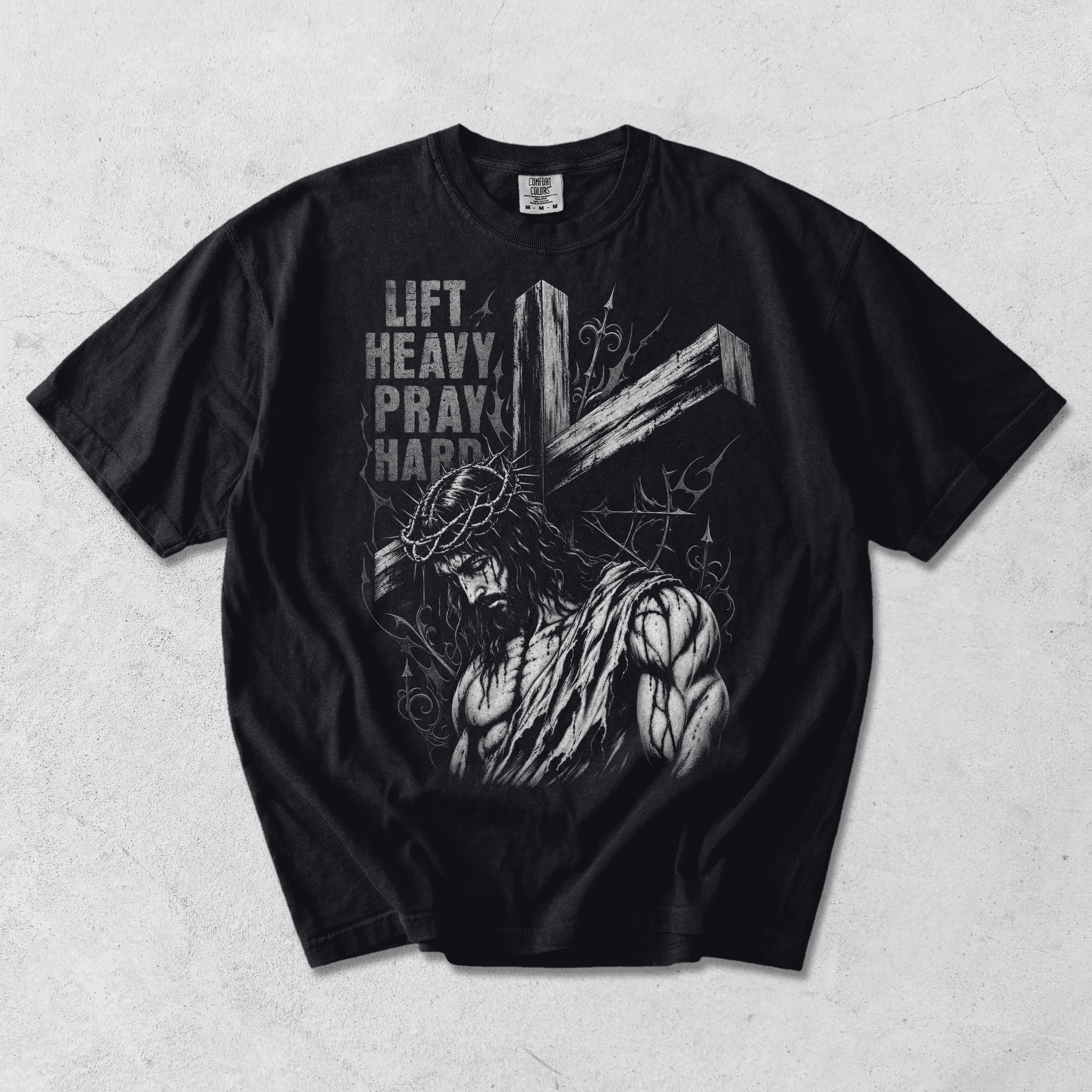 Lift Heavy Pray Hard | Bold Edition | Gothic Christian Gym T-Shirt | Comfort Colors 1717