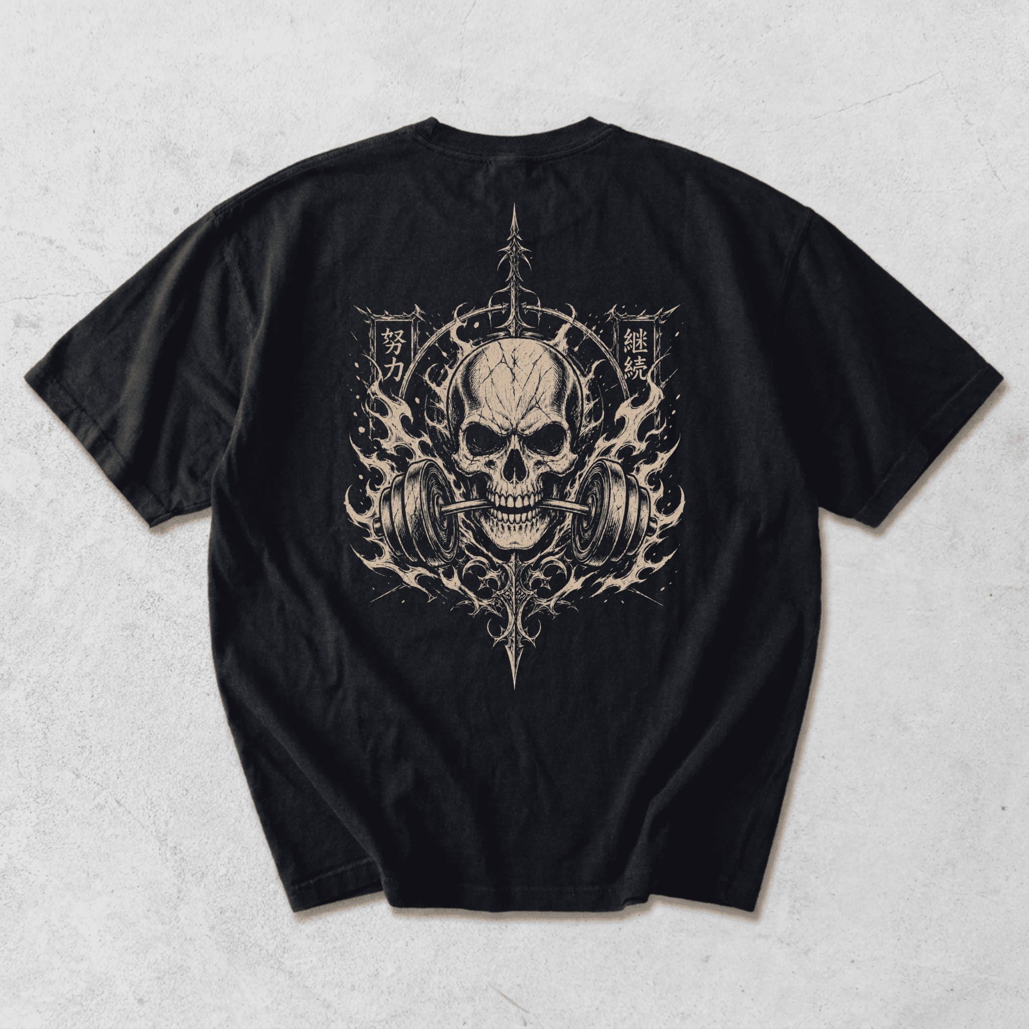 Grind Until It's Easy | Gothic Gym T-Shirt | Front & Back Design | Japanese Kanji | Comfort Colors 1717